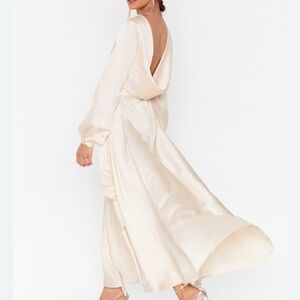 Nasty Gal Cream Satin Wrap Dress